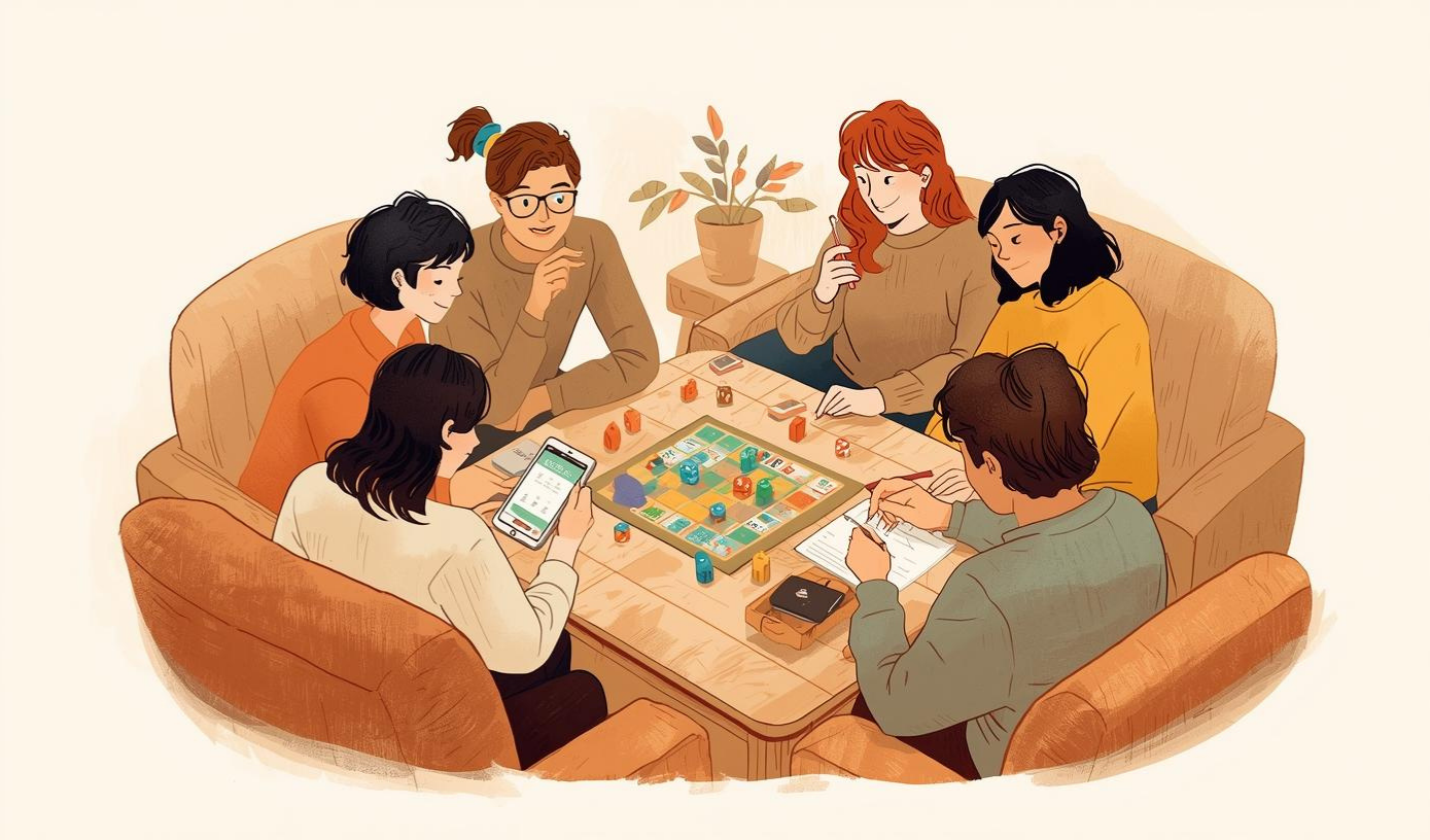 Friends playing board games